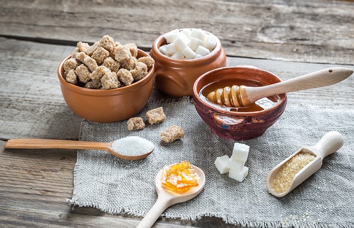 different types of natural sweeteners on table