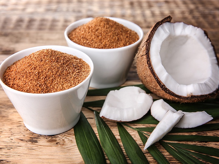 coconut sugar in white bowls on table